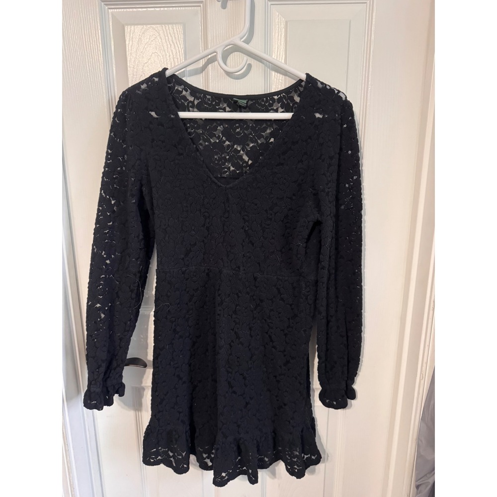 Wild Fable Black Lace Long Sleeve Mini Dress Size Medium V Neck